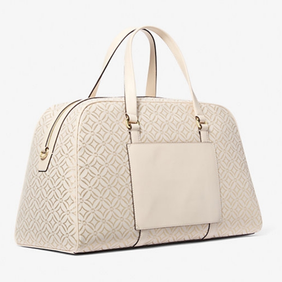 NWT Michael Kors • Jet Set Travel XL Metallic Logo Jaquard (light cream) - Picture 3 of 15